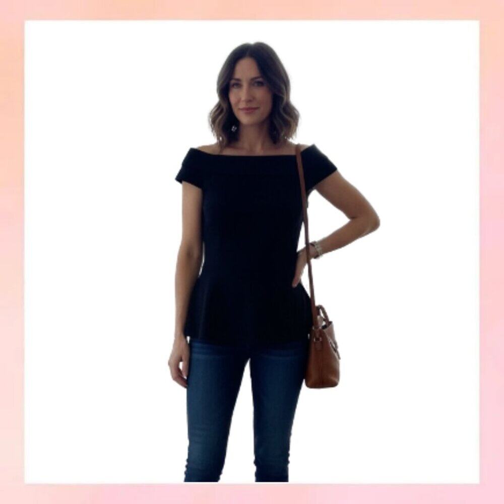Chic Black Off-Shoulder Collar Peplum Top Blouse Size 6